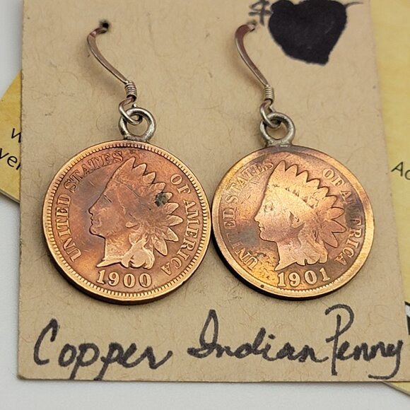 Ambriz Jewelry Jewelry - Vintage Sterling Silver Indian Head Penny Earrings French Wire 1900 Coin